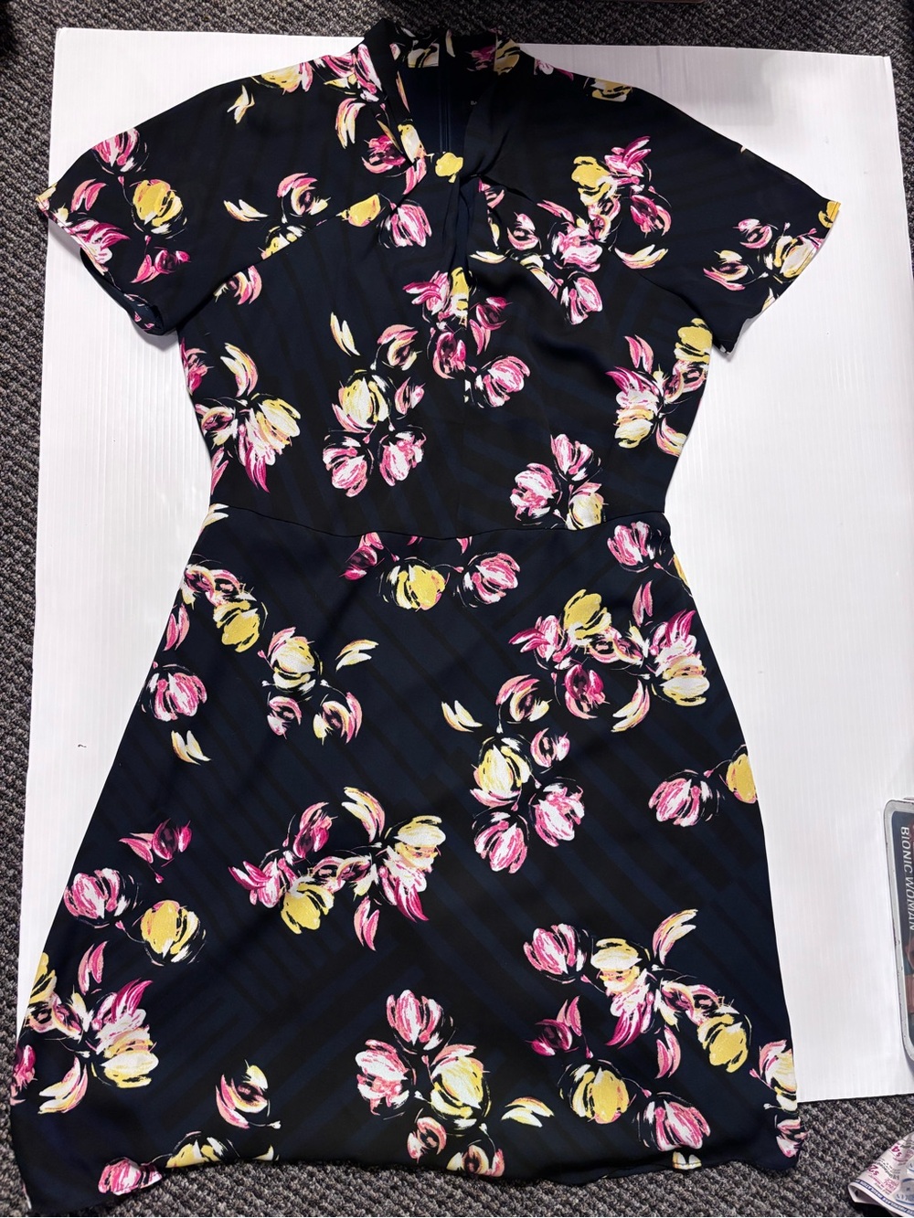 Banana Republic Black Floral Midi Dress with Pink & Yellow Blooms size 8